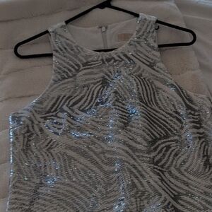 Silver and White Sequin Sleeveless Dress